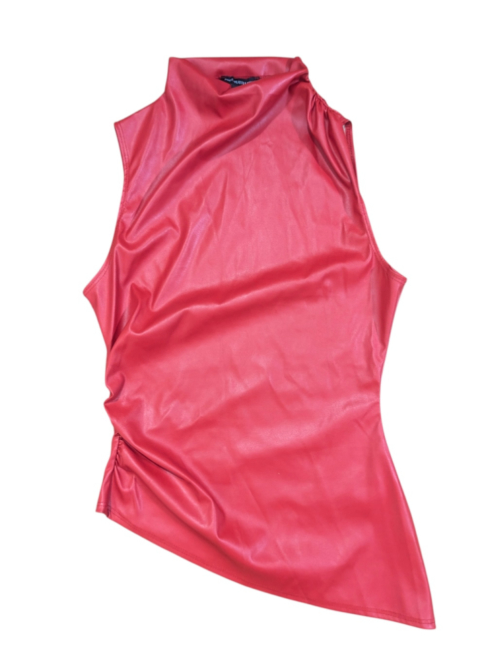 PRETTYLITTLETHING Red Faux Leather Sleeveless Mock Neck Top Size 2 - Picture 2 of 6